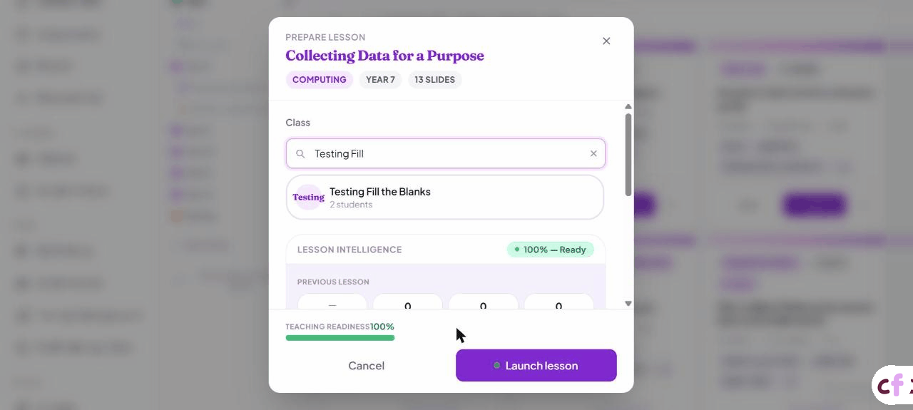 Screenshot of Classfolio's Launch Session screen.
