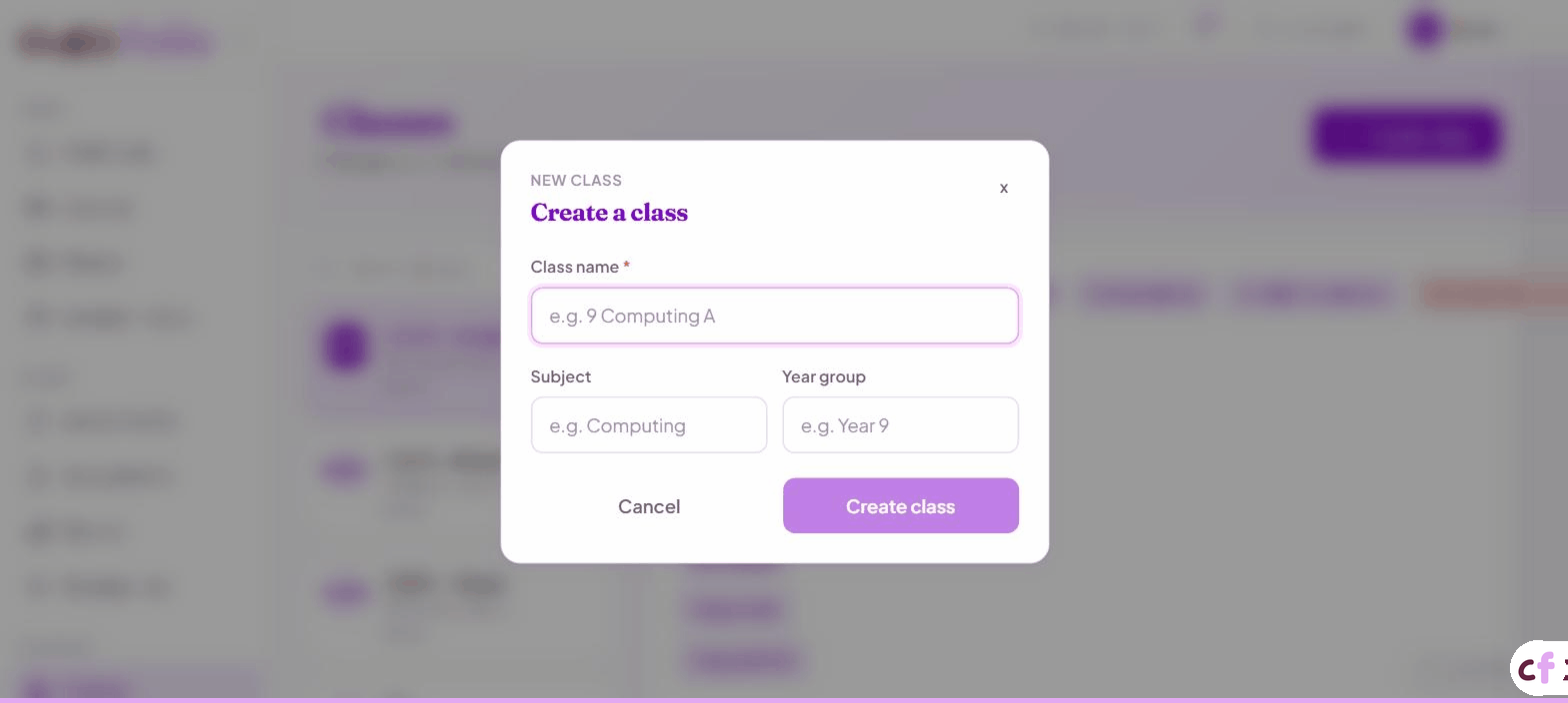 Screenshot of Classfolio's New Class screen.